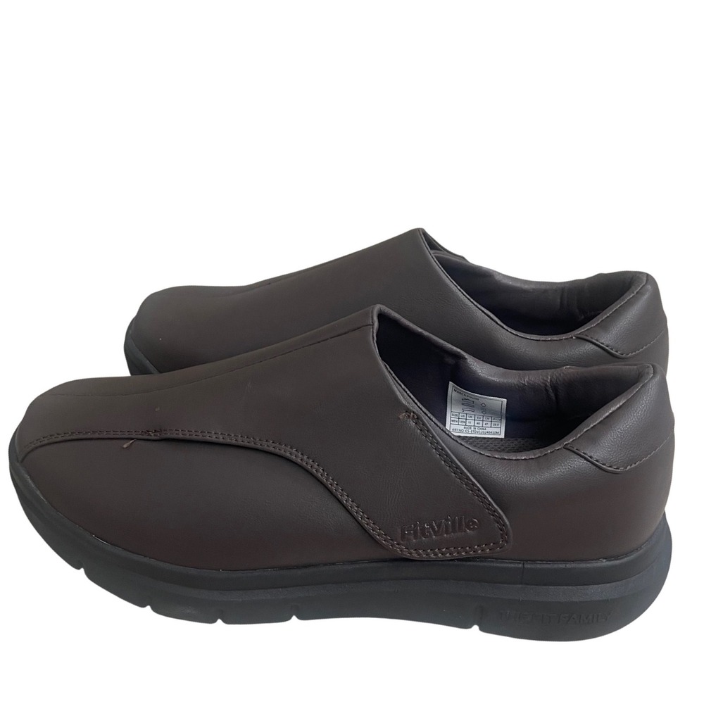 FitVille Mens EasyTop Dark Brown Wide Width Comfort Slip On Shoes Sz 12EW Nwt